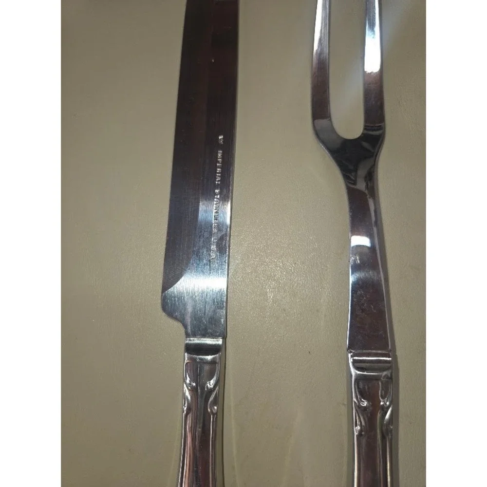 Imperial Stainless USA Vintage Carving Set Knife and Fork Silverware Floral